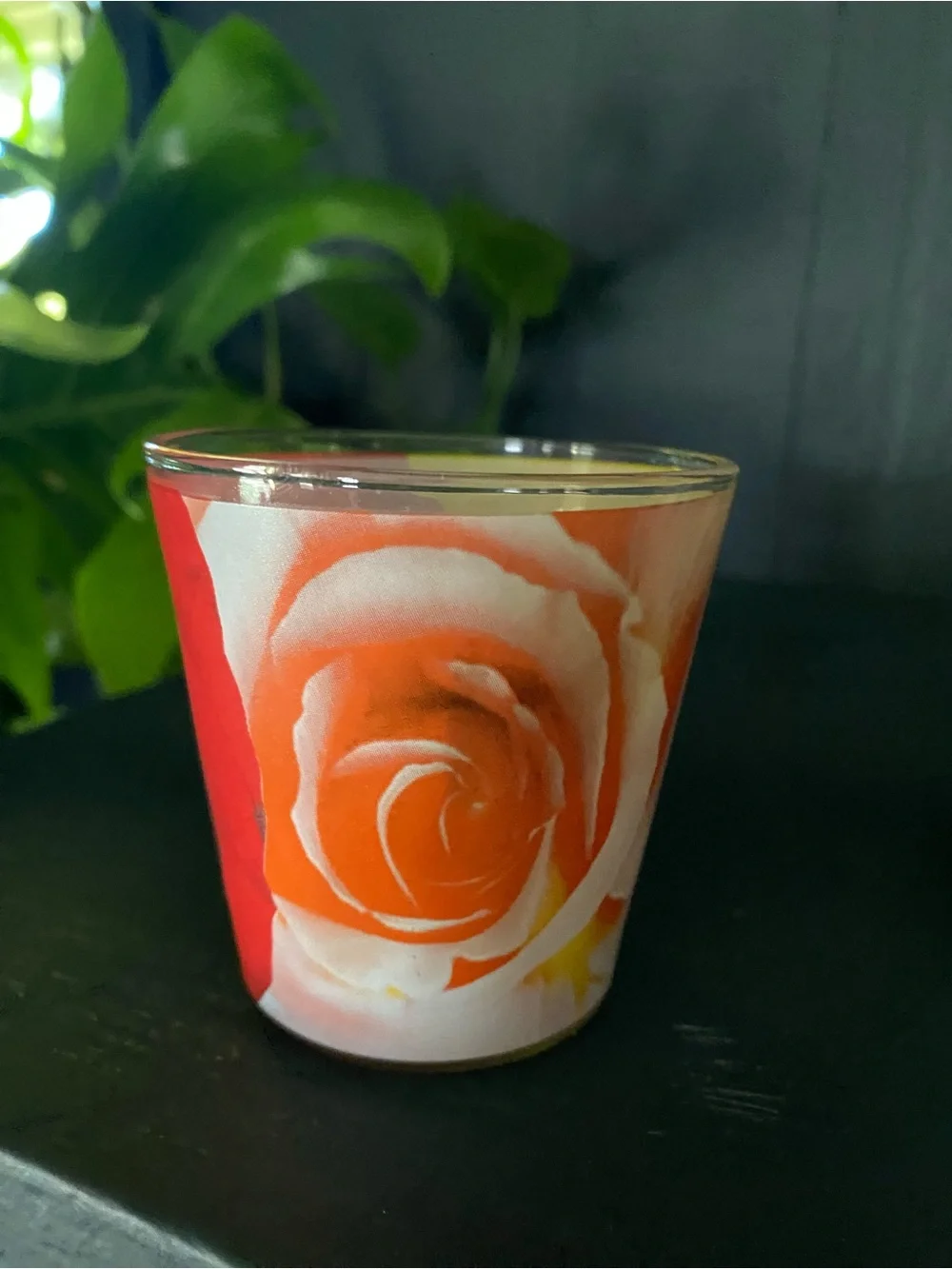 Floral Glass Votive Candle Holder - Red Floral Design